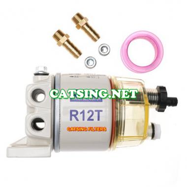 R12T Fuel Water Separator ASS. Marine 120AT NPT ZG1/4-19 Automotive Parts with Fitting -Complete Combo Filter Diesel Engine(Includes 2 fittings,2 plugs)